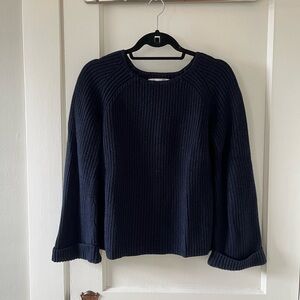 LOFT Navy Blue Crew Wide Sleeve Sweater (XS)